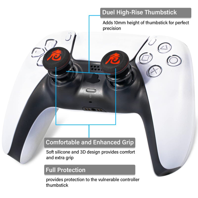Playrealm FPS Thumbstick Extender & Printing Rubber Silicone Grip Cover 2 Sets for PS5 Dualsenese & PS4 Controller (Danger of Kanji) - Image 2